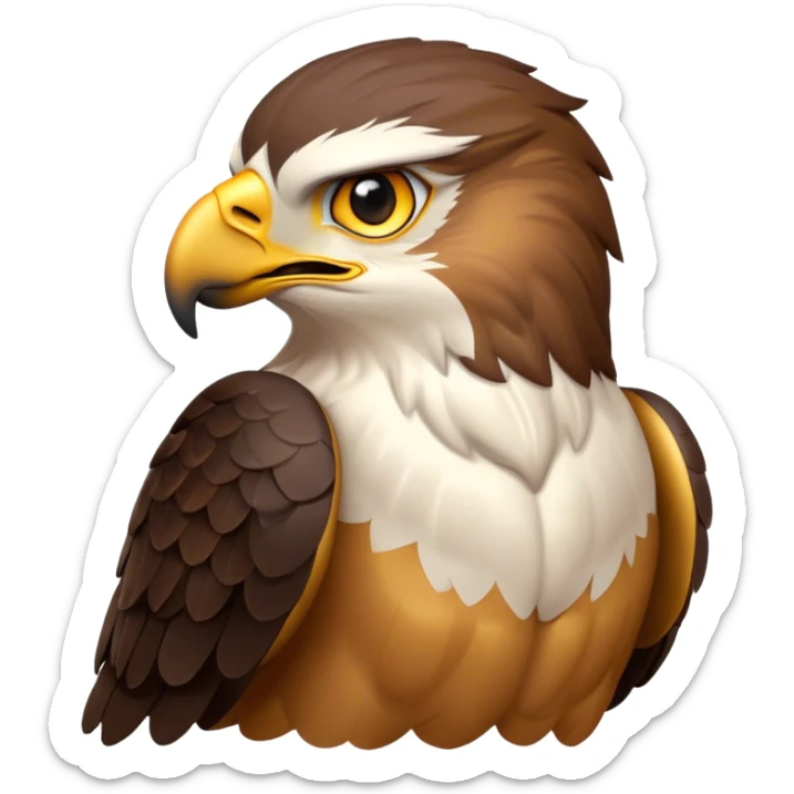 Cinematic Noble Hawk Portrait Emoji, Poised and regal, with a sturdy, agile build, a sharp, hooked beak, and intense, focused eyes that exude predatory precision, Simplified yet sharp and sophisticated features, highly detailed, glowing with a soft, golden glow, high shine, intelligent and vigilant, stylized with an air of aerial mastery, focused and determined, soft glowing outline, capturing the essence of a watchful and confident hawk that appears ready to soar out of the screen with effortless authority! sticker