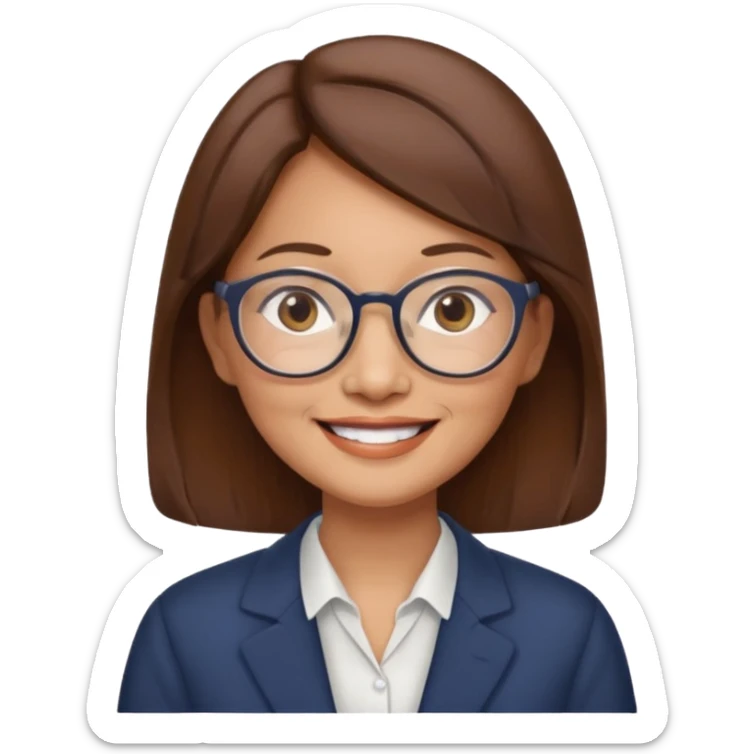 asian female accountant with eyeglasses, round face, brown hair, no tie, 63 years old sticker