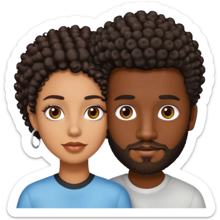 Dark brown skin man with a light beard and a curly   fade haircut with dark brown eyes with a brown skin  Latina woman with dark straight hair  sticker