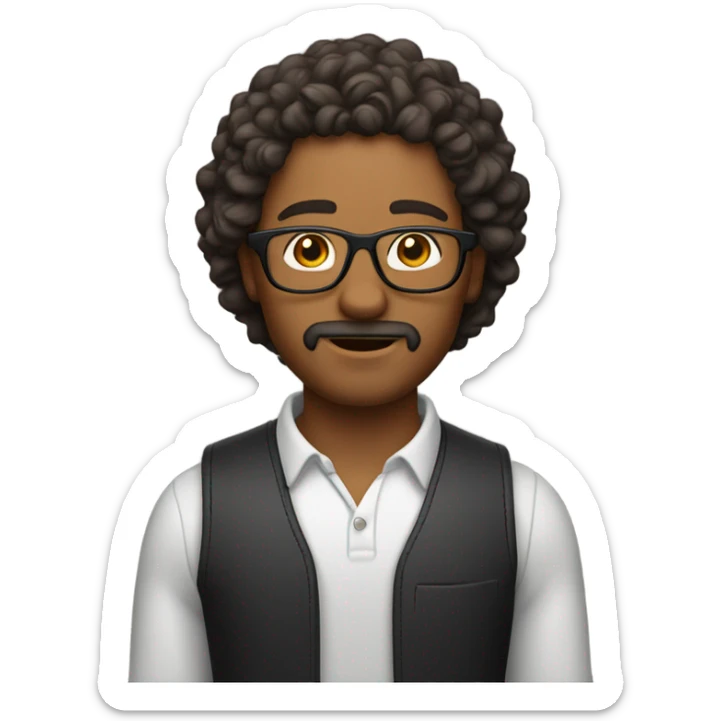 A long curly hair man, tanned skin, goatie and glasses sticker