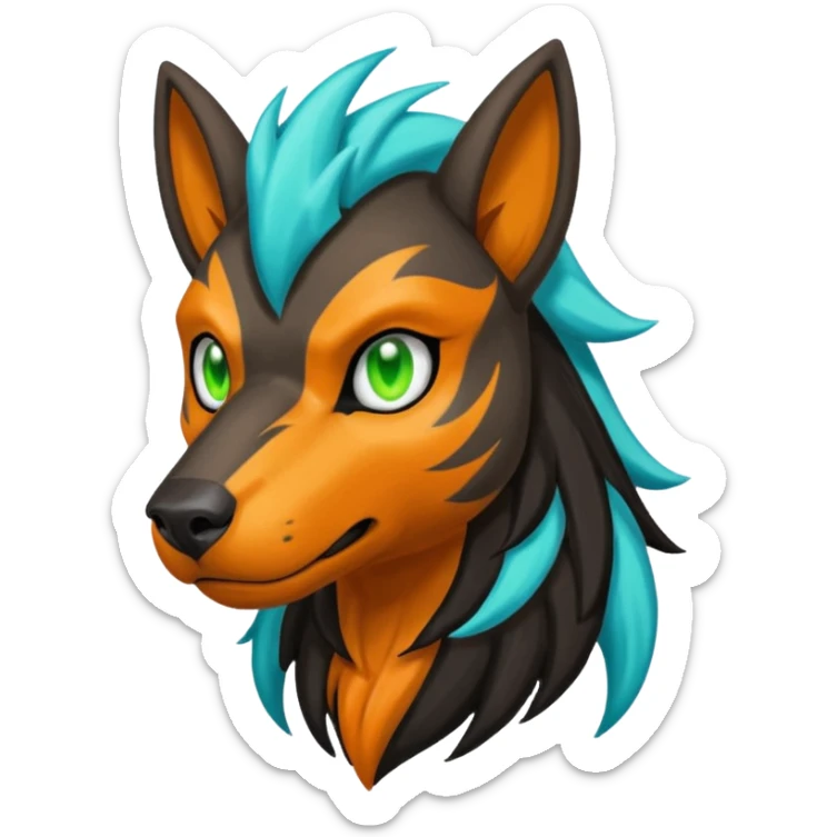 Cyan manectric-Electrike-Houndoom-fusion with neon-green stripes and orange eyes  sticker