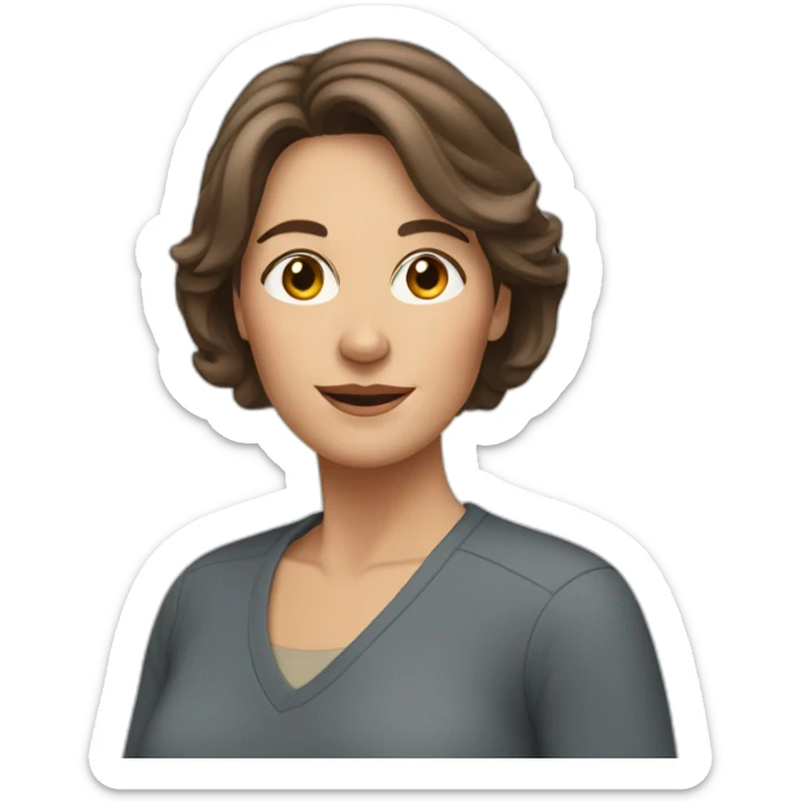 woman in her fifties with brown hair reaching to the shoulder sticker