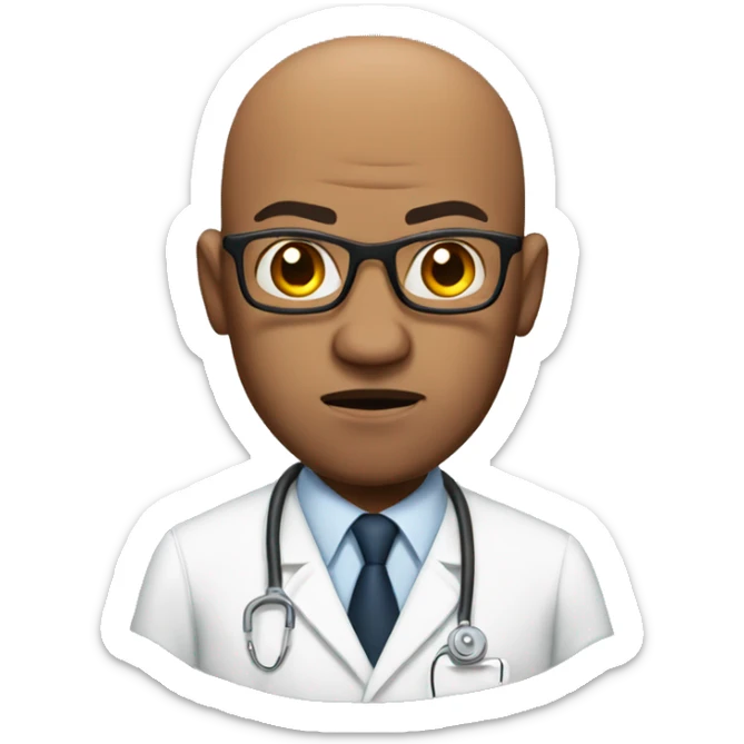 angry bald men in brown skin wearing a lab coat and glasses sticker