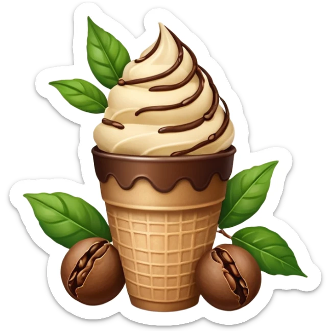 bolitas de helado de cafe con semilla de cafe minimalista y con una hojita  sticker