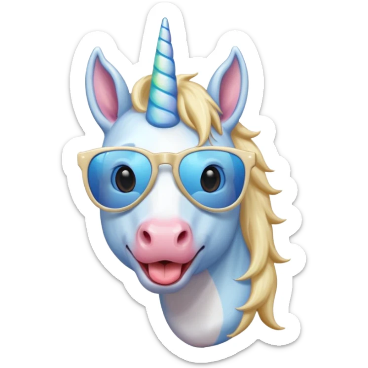 Male blonde blue rainbow white coated Unicorn wearing shades tongue out  sticker