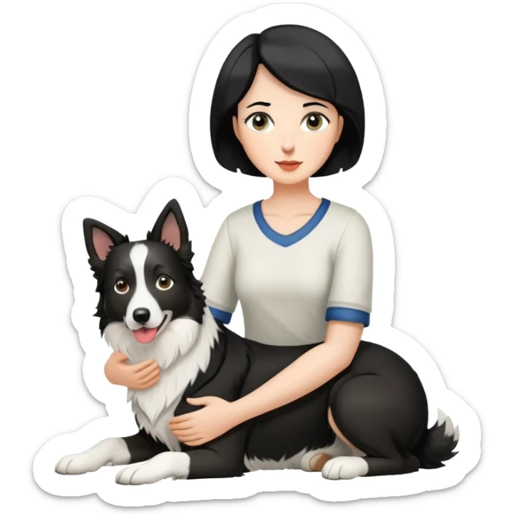 A woman of sixty with short black hair was leading a border collie sticker