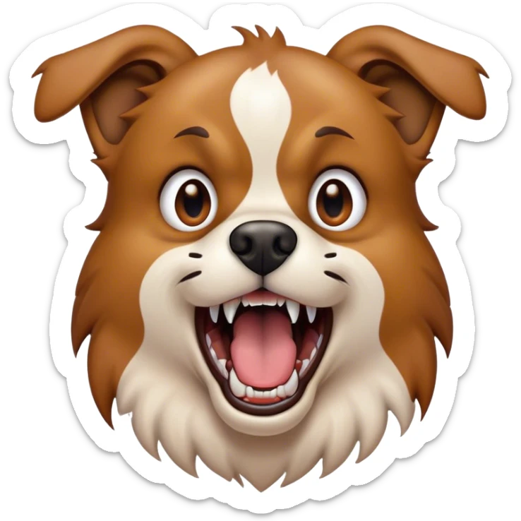 A close-up of a dog's mouth, showing sharp teeth and foam spraying out, looking wild and aggressive sticker