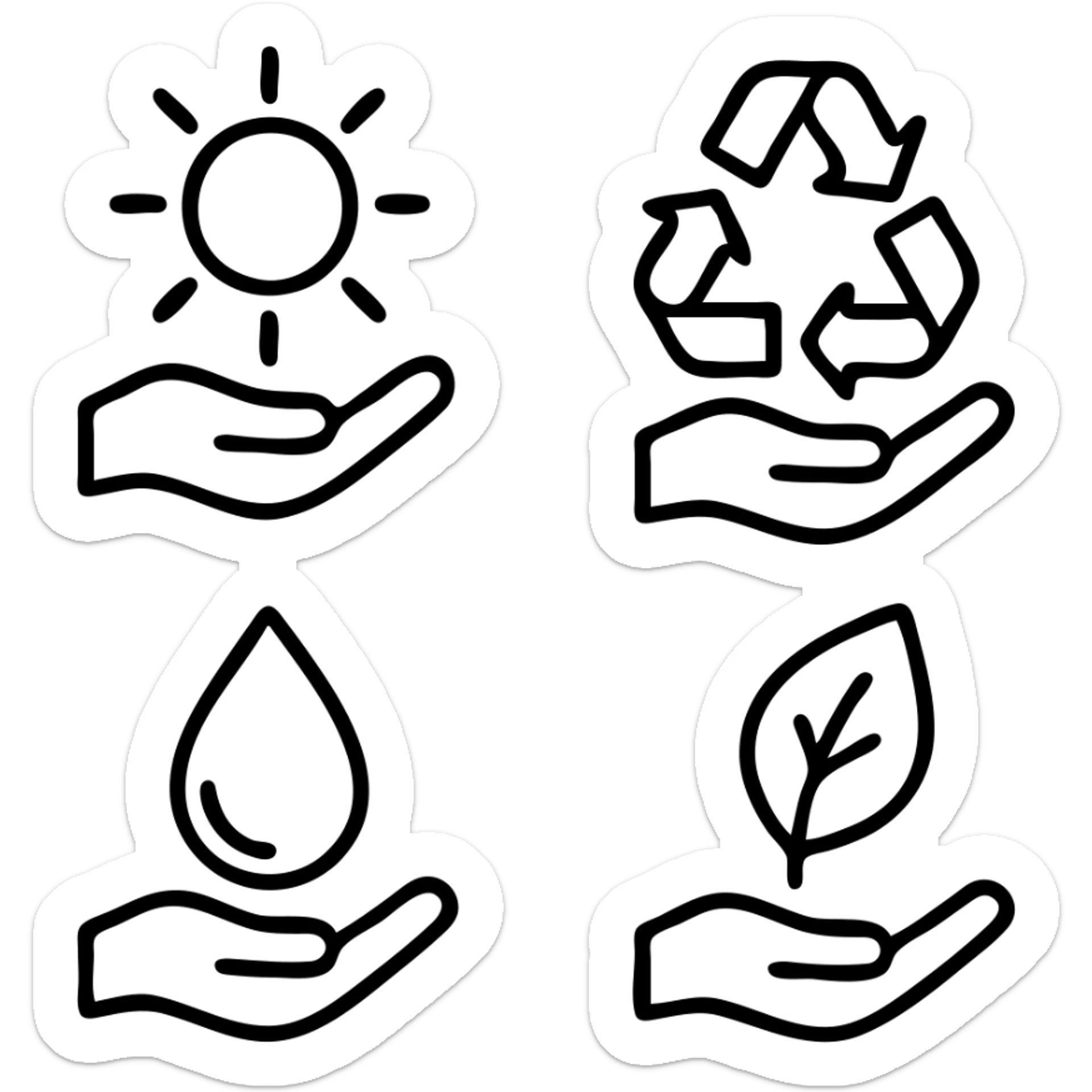 Hand Icons. Ecology and environment icon set. Green energy, recycling, and sustainability symbols. Vector collection for eco-friendly concepts like solar power, clean water, and nature care sticker