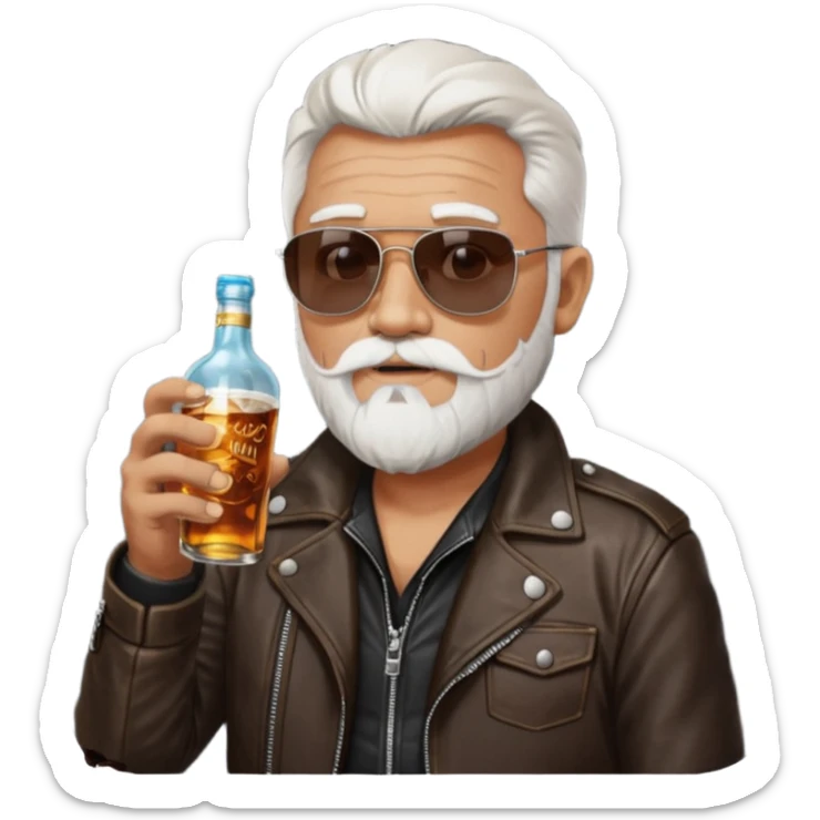 Un motero de perilla blanca, gafas oscuras chupa de cuero y bebiendo de una botella de Jack Daniel's. sticker