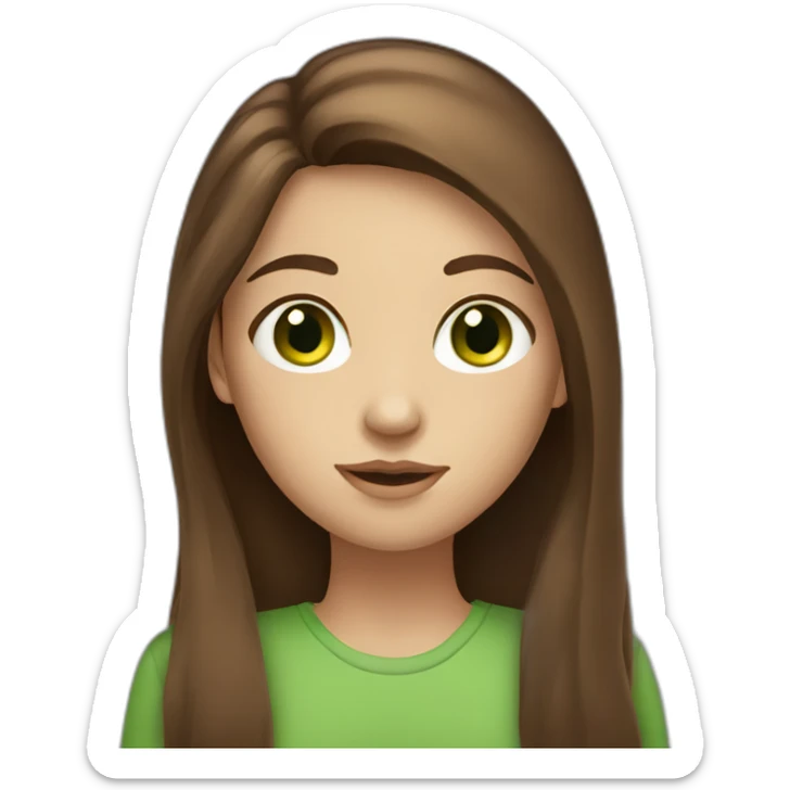 long straight brown hair girl with green eyes and freckles from head to chest sticker