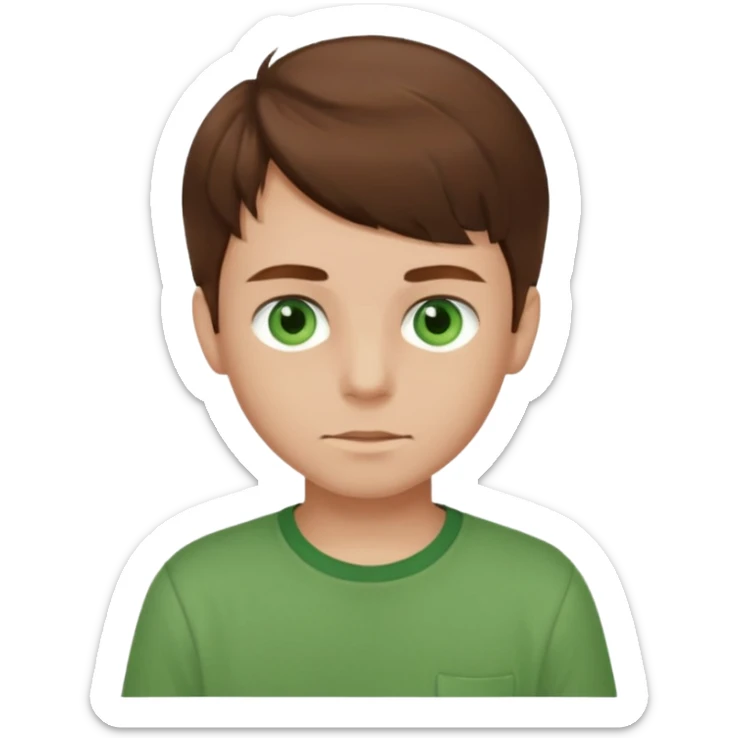 boy with brown hair and green eyes with green shirt sticker