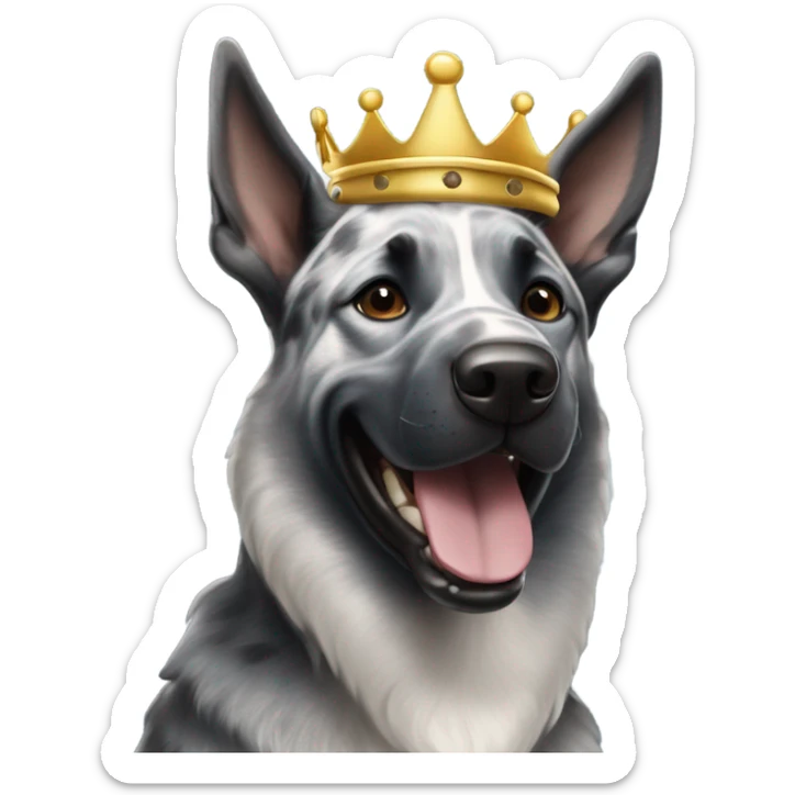 A smiling malinois dark blue merle without r color with a crown on his head sticker