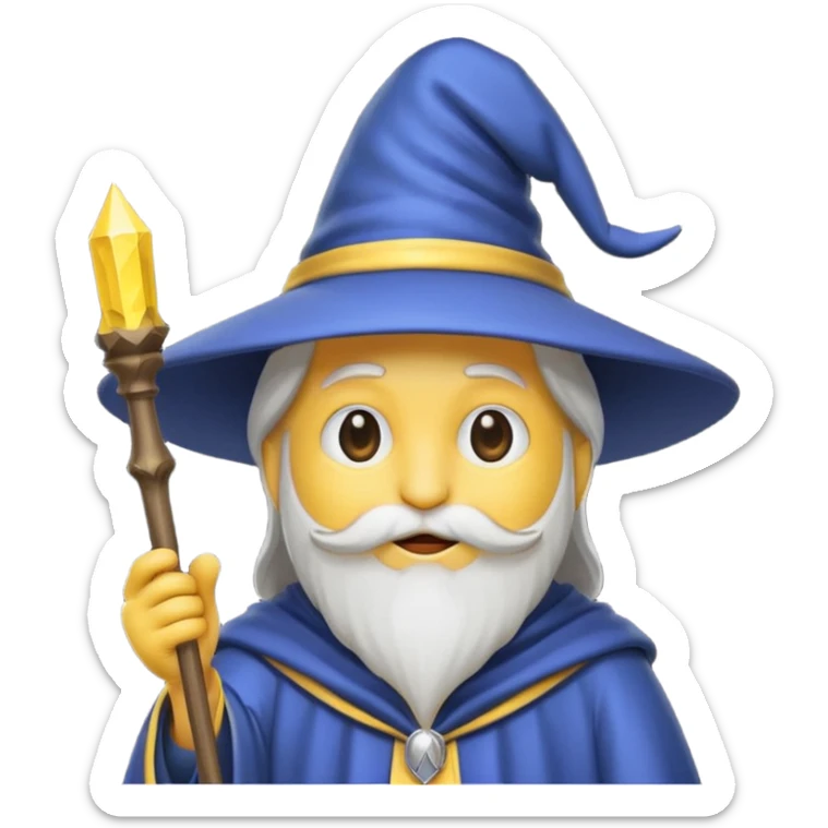 Einen Gelben Emoji mit zauber hut und schwartz weißen zauberstab sticker