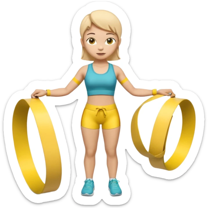 A 3D cartoon person measuring their waist with a yellow tape, casual fitness outfit, Memoji-style realism. close up. sticker