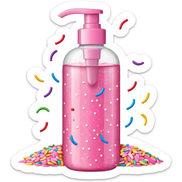 Pink shower gel light pink bottle with sprinkles and confeti on the bottle  sticker