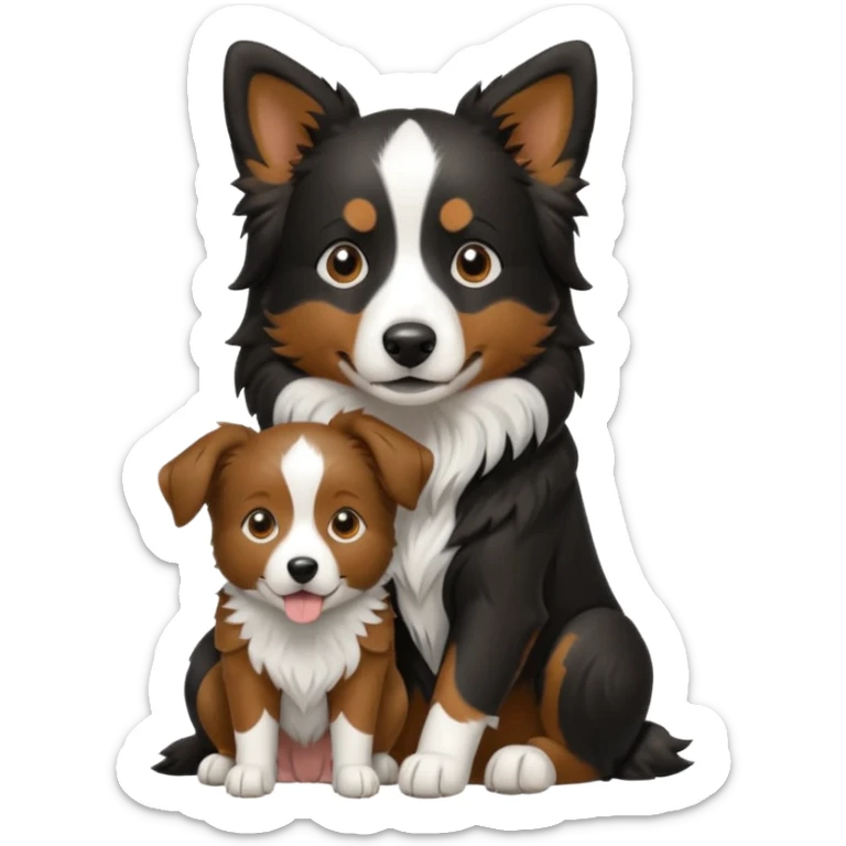 Garoto loiro fofo e cabelo comprido usando uma jaqueta preta abraçando um cachorro border collie marrom sticker