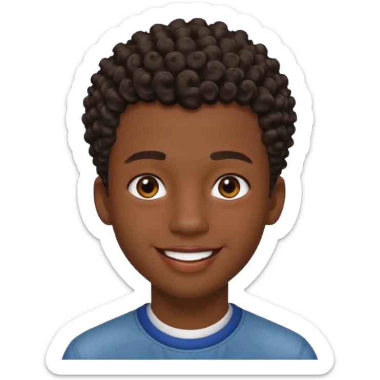 Une homme de 17 ans il a la peau noir foncé , des lèvres pulpeuses  . Il a un taper bouclé  mais que au dessus car les cheveux ont un taper et des contours  sticker