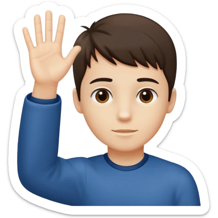 Boy his hand up on the right hand there is number 6 and the left hand number 7 sticker