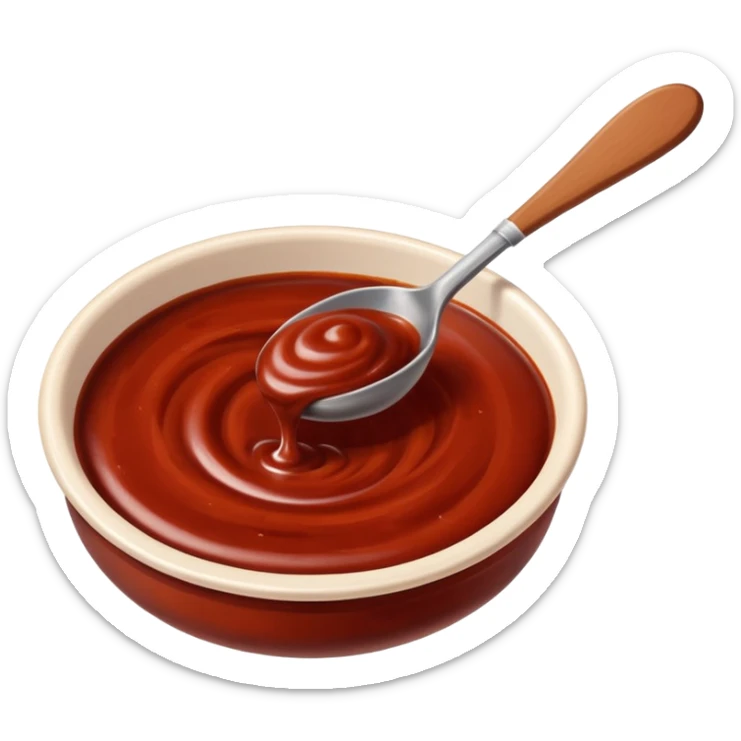 small swirl or spoonful of deep reddish-brown chipotle sauce with rich smoky tone, smooth glossy texture, slightly thick, gentle ripples, dark specks, no bottle, dish, or garnish, soft lighting, subtle shadows, emoji scale sticker