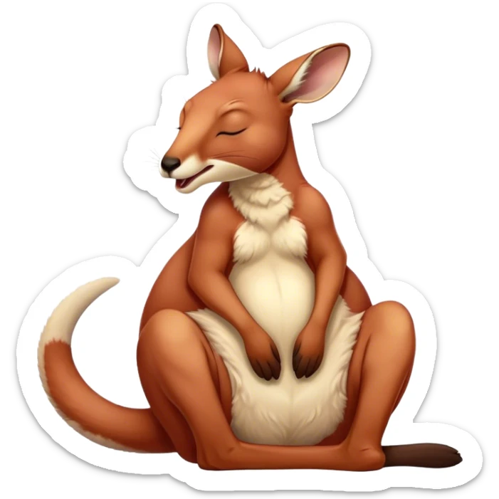 Cinematic Cute Yawning Adult Red Kangaroo Portrait Emoji, Head tilted slightly with a dramatic, wide-open yawn, showcasing a sturdy, reddish form with a distinct camel-shaped head, a relaxed elongated snout, and sleepy, half-closed eyes, Simplified yet irresistibly adorable features, highly detailed, glowing with a soft, cozy outback glow, high shine, relaxed yet expressive, stylized with a dash of whimsical charm, soft glowing outline, capturing the essence of a drowsy yet affectionate kangaroo that appears ready to stretch and yawn its way out of the screen! sticker