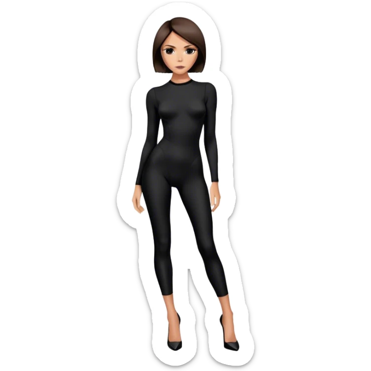 Victoria Beckham with short dark brown bob haircut, black bodysuit wearing black heels sticker