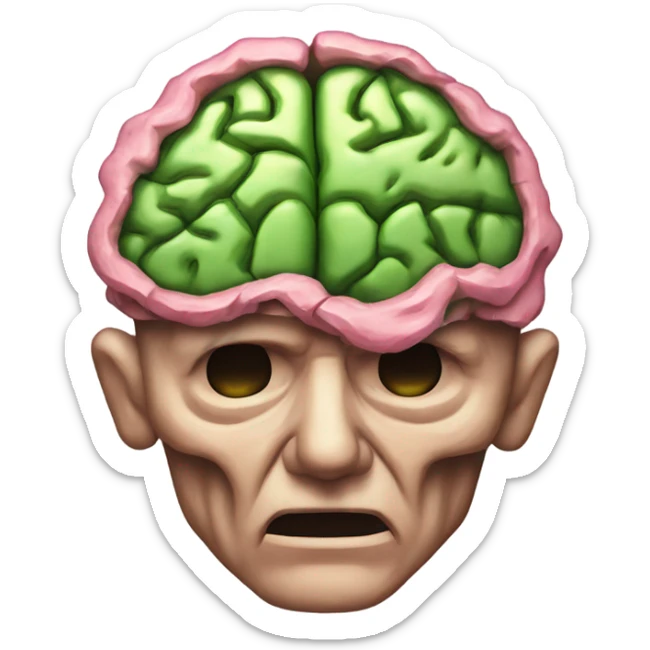 old, rotting, shriveling, dried up, green and pink, brain emoji sticker