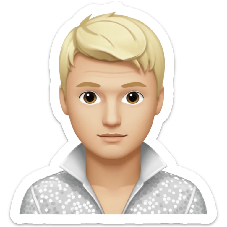 Nick Carter from Backstreet Boys with blonde hair, white sequin outfit sticker