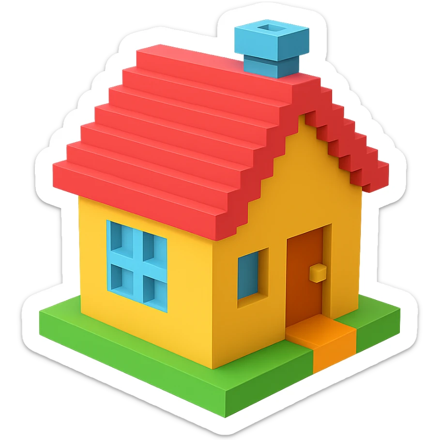 A voxel-style house. sticker