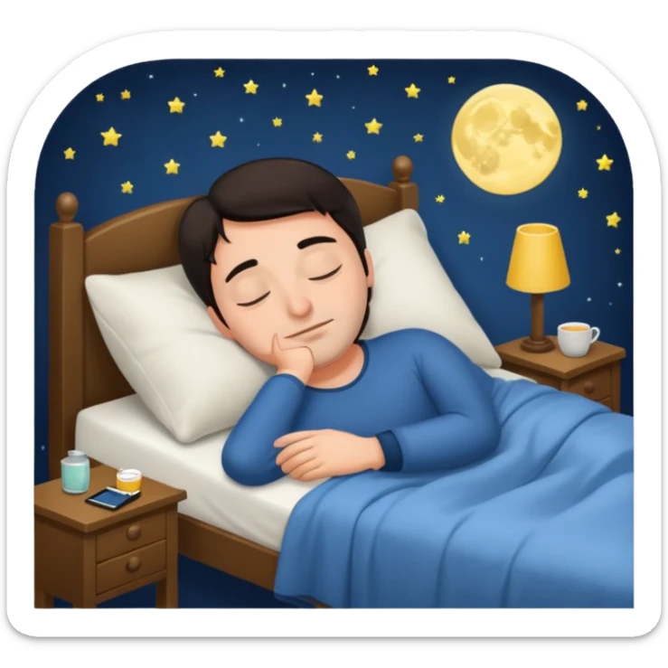 Rich man sleeping in a bed at night, dark hair, he is german very beautiful looks sticker