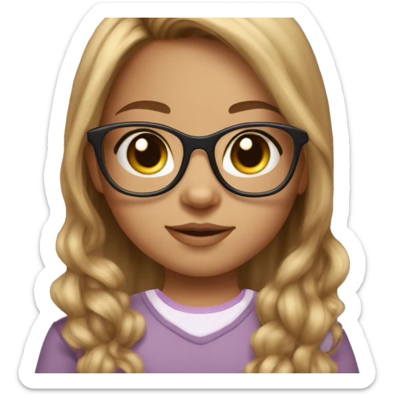 girl with brown hair blonde highlights and cat eye glasses with baby girl sticker