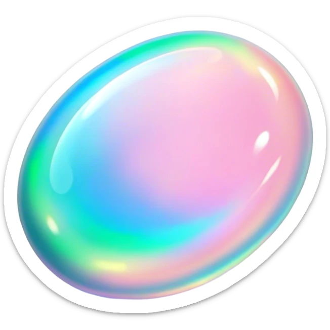 Cinematic Realistic Opal Emoji, Mystical and iridescent, with shifting colors of blue, green, and pink that dance across the smooth, milky surface. The gem’s unique play of light creates a mesmerizing, fluid effect, while a soft, glowing halo surrounds the stone. Soft glowing outline, capturing the essence of magic and mystery in a radiant opal. sticker