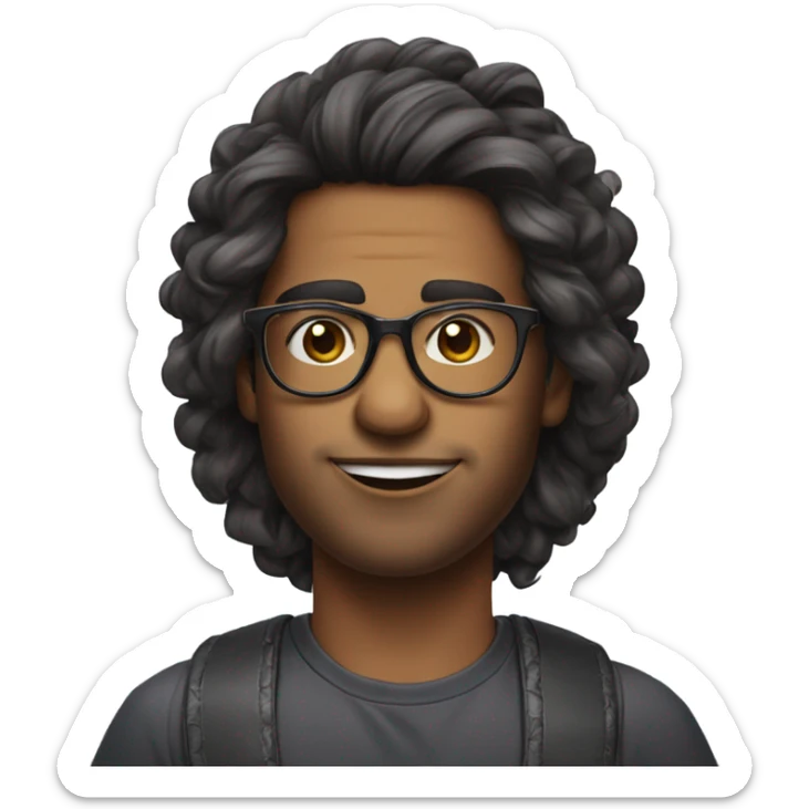 indian with lightly wavy/fluffy/tiktok hair with glasses clean shaven blow out ta sticker