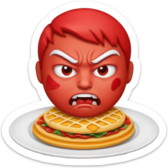 Angry emoji that’s eating a lot of food sticker