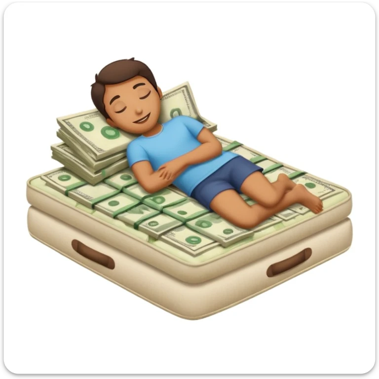 happy person napping on mattress of money sticker