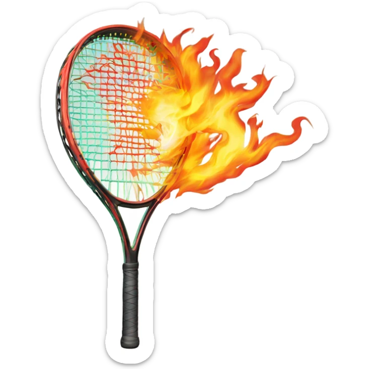 Tennis racquet with fire coming out of the back sticker