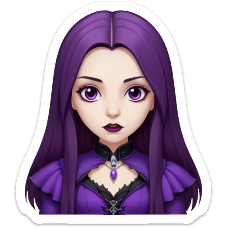 girl with long straight brown hair pale vampire in purple whimsigothic outfit sticker