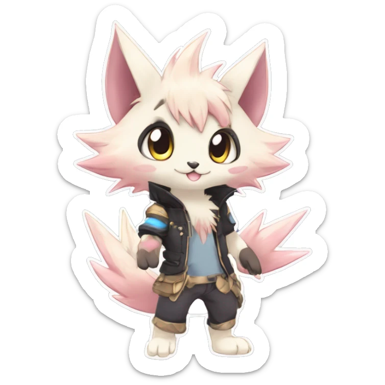 Anthro Scalie Spiky Cool Edgy Magical Shiny Colorful Pastel Sparkle Kemono-style Chibi Fantasy-Animal-Fakémon-Pokémon-Hybrid Fur Sona Aesthetic Full Body sticker