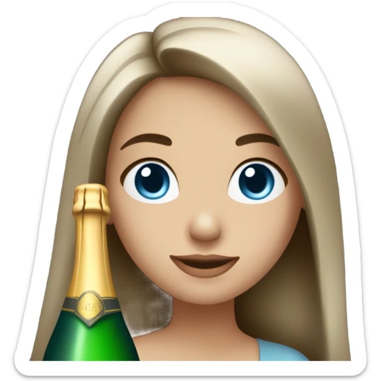 girl with long dark brown hair and grey-blue eyes with bottle of champagne  sticker