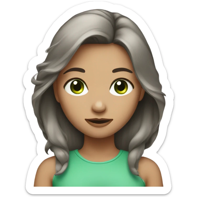 girl with brown and gray hair and green eyes sticker