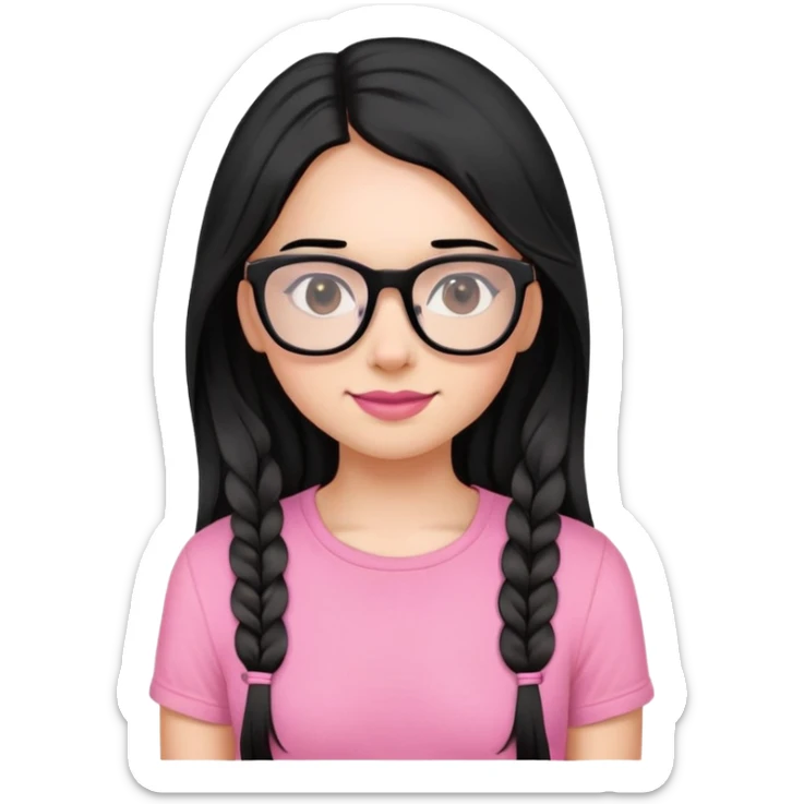 Make two girls. The first one with black glasses and long, straight, black hair, also with braces. She wears a pink top.The second one has long and brown hair, with a little wavy, and has some volume. She does’nt wear glasses. She wears a black top sticker