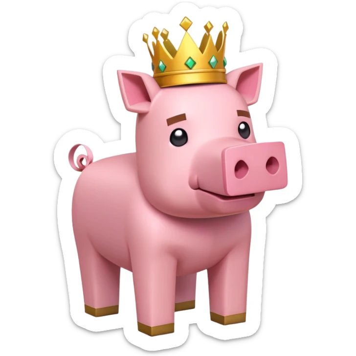 minecraft pig full body pink blocky animal with square head wearing a crown sticker