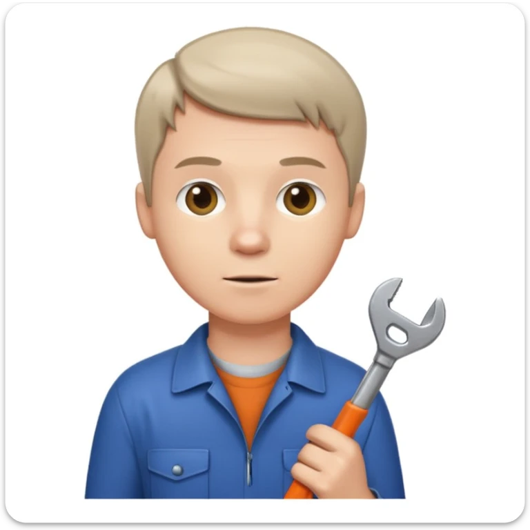 memoji style white man with short hair, holding a wrench, neutral background sticker