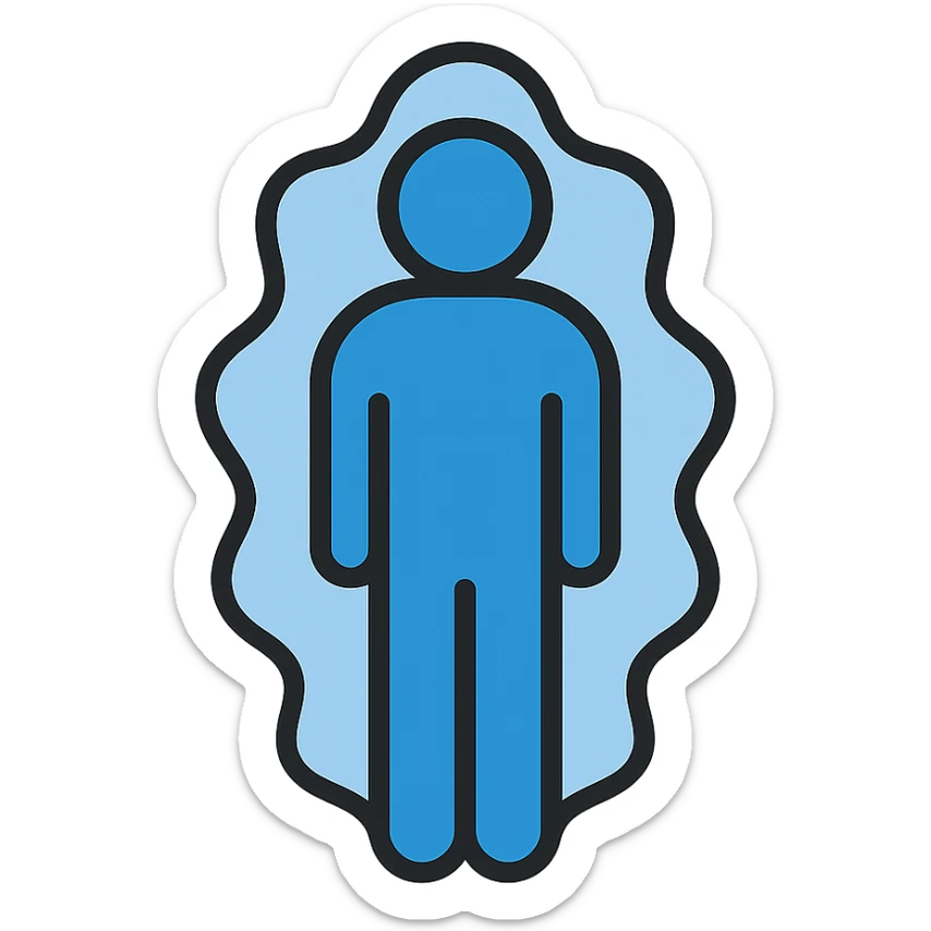 A blue person standing with a faint blue aura around them, representing poor aura. sticker