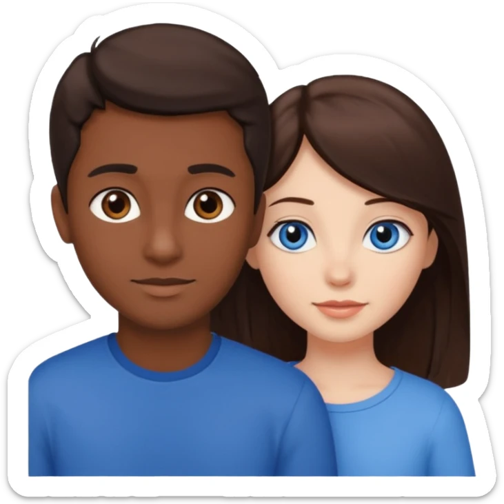 Brown hair blue eyed girl, dark skinned black hair brown eyes guy, in love  sticker