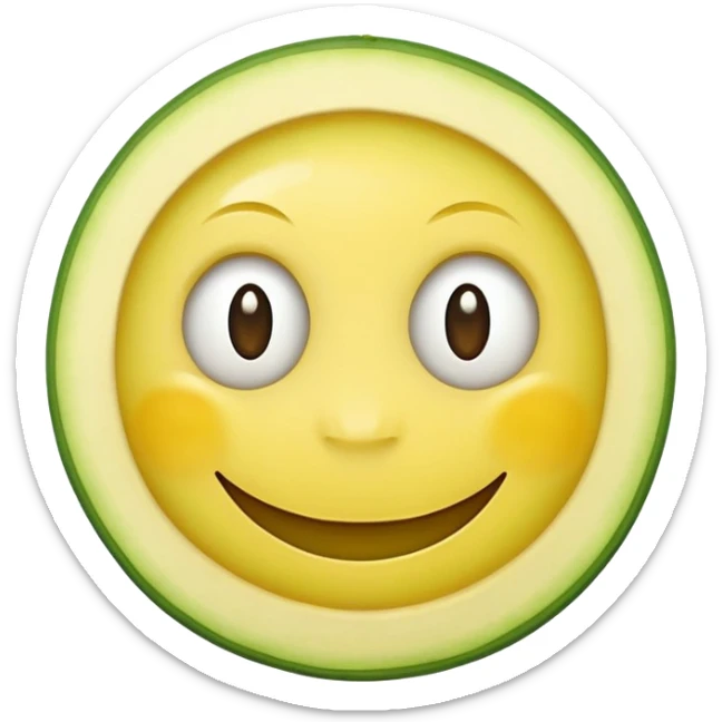 A yellow round modern smiley face emoji wearing zucchini slices on its eyes  sticker