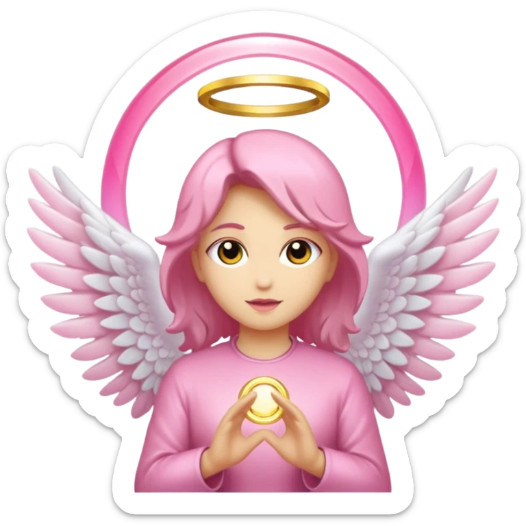 Alas de angel color rosa con un aro de luz rosado y aura rosado sticker