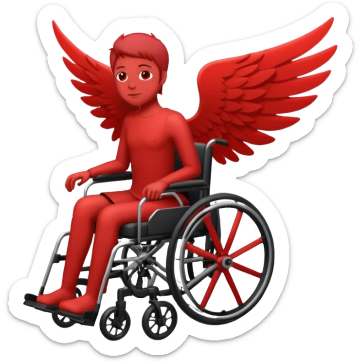 "Red silhouette of a person in a wheelchair with a wing on the left shoulder, clean lines, minimalist emoji" sticker