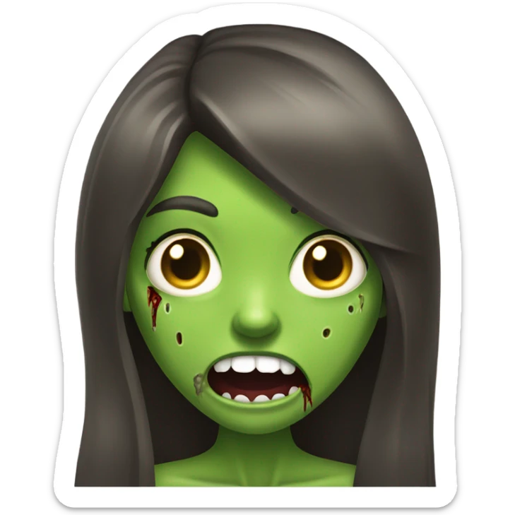 Green Zombie brunette long hair girl with mouth open horror  sticker