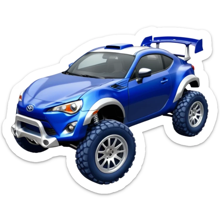 Rally race car Widened roof Long wheelbase widened pearly midnight snow dark blue 2nd generation 2025 Toyota 86 off-road racer chrome nerf bars,side steps mounted under-door-sill climbing rock sliders, and silver satin wheels  sticker