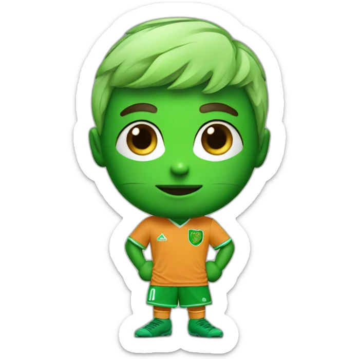 Little guy soccer mascot dressed in green with penacho and green lines under eyes sticker